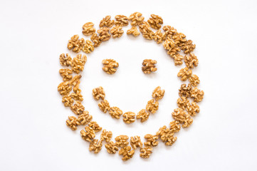 Dry walnuts on white background. Love healthy raw food. 