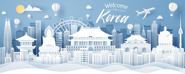 Paper cut of Korea landmark, travel and tourism concept, eps 10 vector. © Kannapat