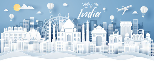 Paper cut of India landmark, travel and tourism concept.