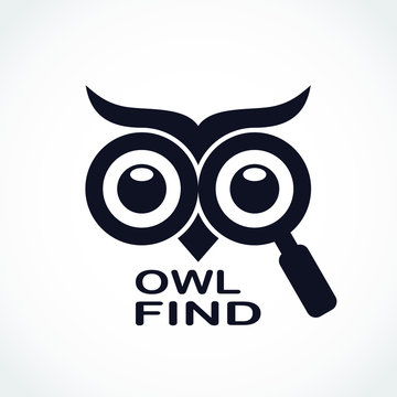 owl eyes with magnifying glass find logo design