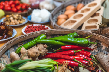 Red pepper and green pepper are among many food ingredients