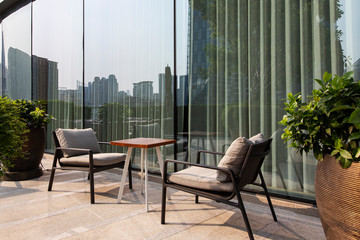 Modern roof top with sofa and furniture.