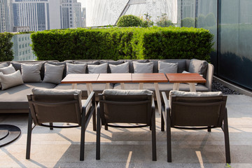 Modern Sofa and furniture on rooftop garden.