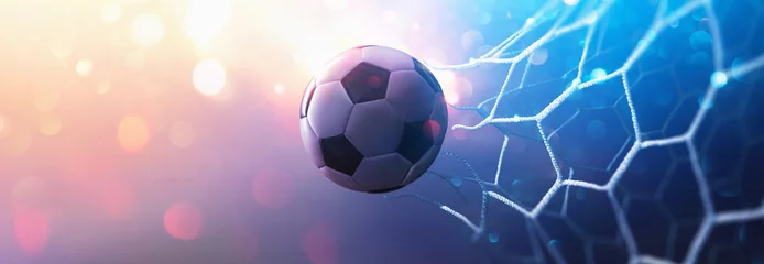 Zelfklevend Fotobehang Soccer Ball in Goal. Multicolor Background © Pasko Maksim 