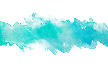 Blue watercolor texture uneven edges. Stripe watercolor on a white background horizontal background.