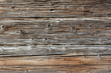 Weather dyed grey raw wooden spruce boards background photo.