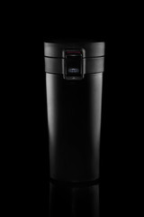 coffee thermos mug blank on black background