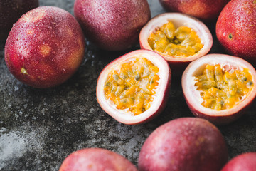 Fresh passion fruits-Passion fruit slices-Healthy fruit