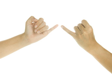 hand in sign to pinky swear on white background