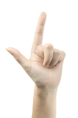 finger pointing up on white background