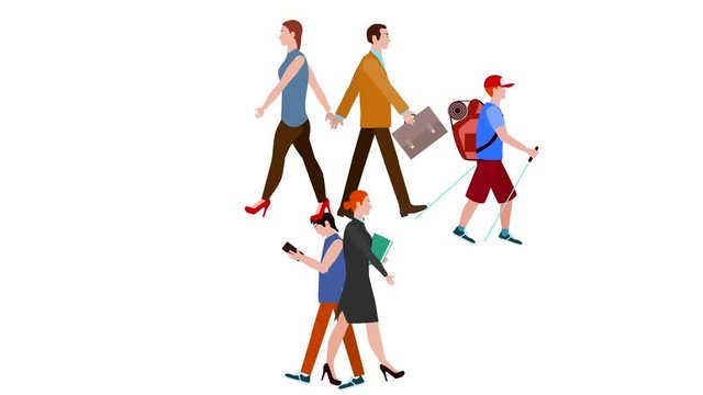 People walking, 2d animation, flat vector animation, green screeen