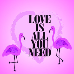 Valentine card abstract love background with flamingo