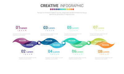 Infographic design template with numbers 8 option for Presentation infographic, Timeline infographics, steps or processes. Vector illustration.