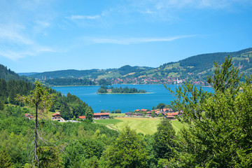 view to lake schliersee and health resort, from durnbach mountain. beautiful bavarian landscape