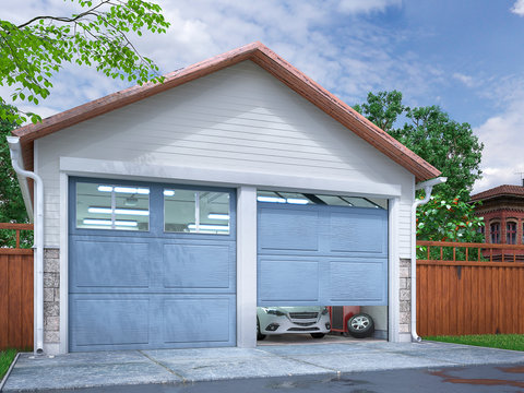 Garage entrance with sectional doors. 3d illustration