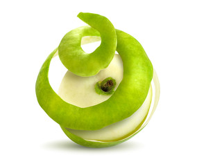 RW2 peeled apple with peel on a white background