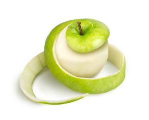 RW6 peeled apple with peel on a white background