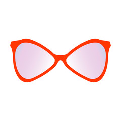 Red glasses in the shape of butterfly wings with smoky pink glasses.Fashionable bright accessories for men and women .A stylized illustration.Vector illustration.