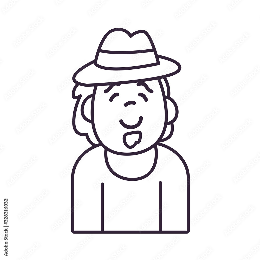 Poster isolated avatar man with mustache and hat line style icon vector design