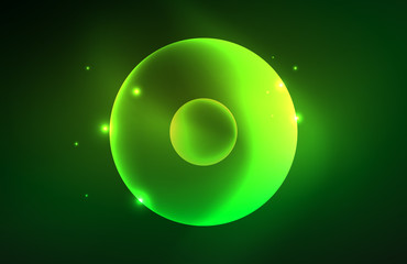 Neon shiny transparent glowing circles with light effects. Techno futuristic vector abstract background For Wallpaper, Banner, Background, Card, Book Illustration, landing page
