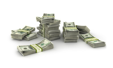 dollars bills stack isolated, 3d illustration