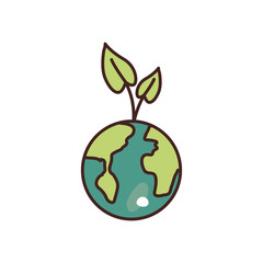 Isolated leaves over world fill style icon vector design