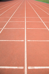 Red rubber track on the playground