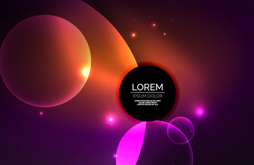 Neon shiny transparent glowing circles with light effects. Techno futuristic vector abstract background For Wallpaper, Banner, Background, Card, Book Illustration, landing page