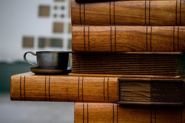 cup of coffee and books