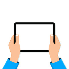 Tablet computer in hands on a white background. Tablet blank screen. Vector EPS 10