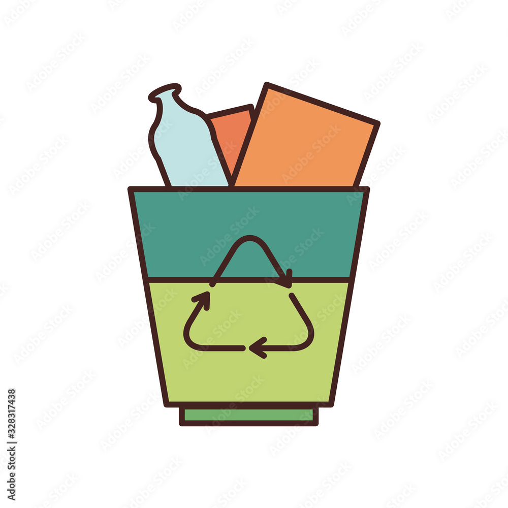 Poster isolated trash with recycle fill style icon vector design