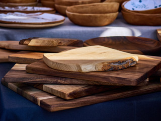 Wooden boards in the market.