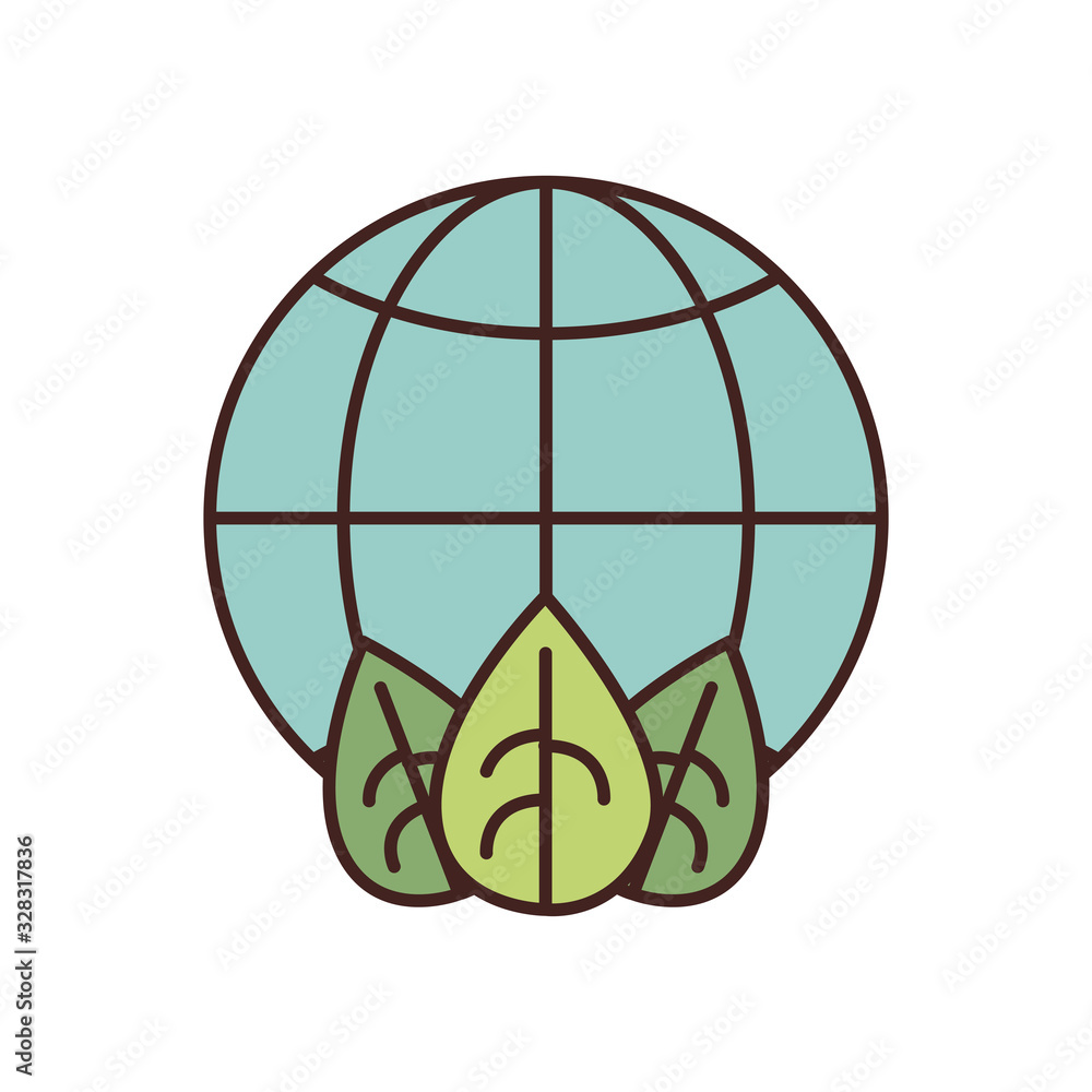 Poster isolated global sphere with leaves fill style icon vector design
