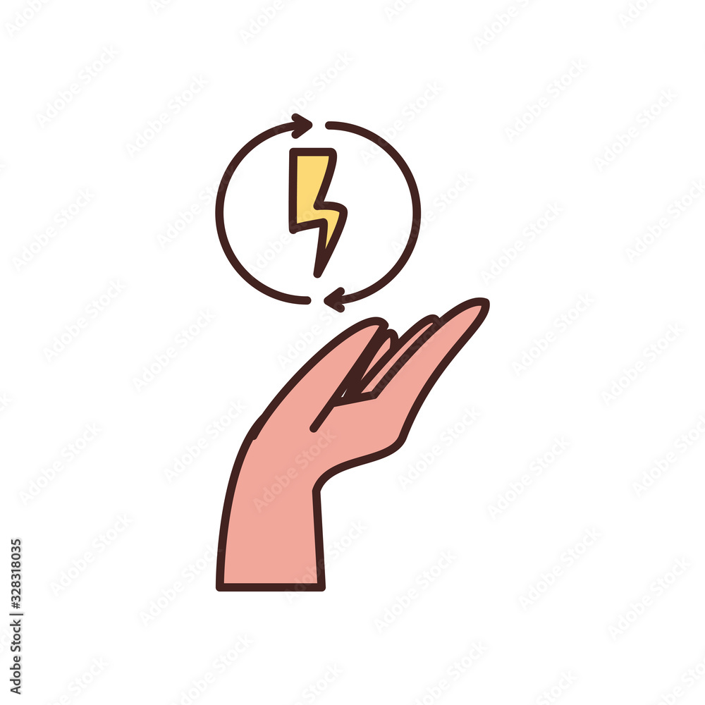 Poster isolated thunder inside arrows over hand fill style icon vector design