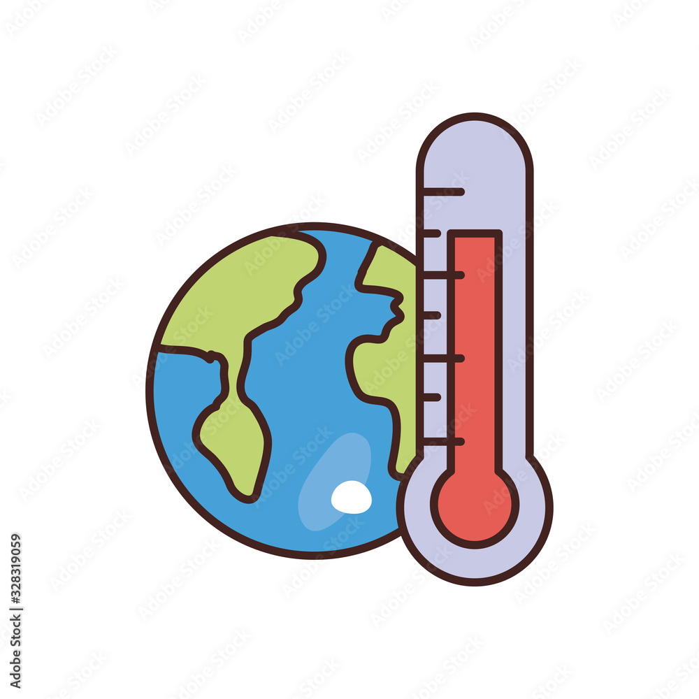 Poster isolated world with thermometer fill style icon vector design
