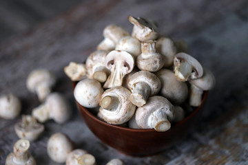 Fresh raw champignons in a bowl.