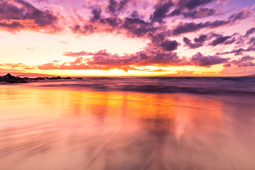 Fototapeta na wymiar Orange Sunset on Wailea Maui Beach