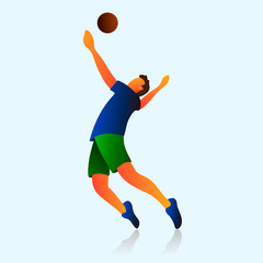 Fototapeta na wymiar Flat volleyball player vector illustration Isolated on a blue background.
