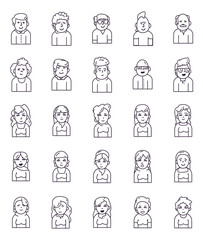 Isolated people avatars line style icon set vector design