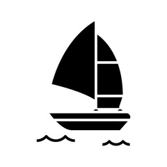 Surfing boat black icon, concept illustration, vector flat symbol, glyph sign.