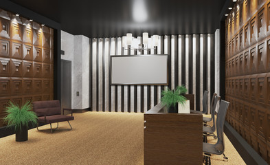 Reception at the hospital. Appointment to the doctor. Lift. modern design. 3D rendering.. Mockup.   Empty paintings