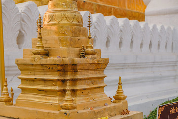 Closeup Golden Pagoda of Wat Phra That Chae Hang Temple, Nan Province, Thailand