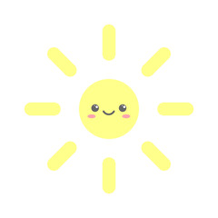 Sun smiles. Cute cartoon character. Kawaii drawing. Vector illustration.