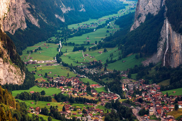 Fototapeta na wymiar Lauterbrunnen valley in the Swiss Alps with an iconic waterfall