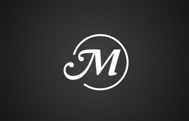 simple black white M letter logo icon alphabet with circle design for company business