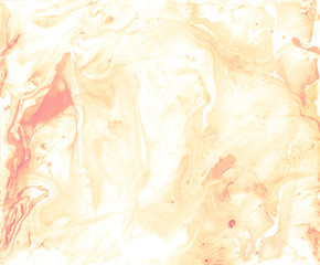 Bright Artistic Wet Pattern, Texture Art . Yellow Modern Water Wash, Fluid Acrylic Effect, Orange Peachy Background ,Light Acrylic Dyed Sprays.