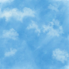 white clouds on clear blue sky background illustration. Light blue weather texture.
