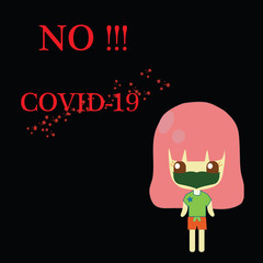 The World Health Organization recommends wearing air pollution masks and protective masks to stop the spread of the coronary virus. Covid-19, the young cartoon girl, doesn't like the virus Who Whuhan.
