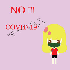 The World Health Organization recommends wearing air pollution masks and protective masks to stop the spread of the coronary virus. Covid-19, the young cartoon girl, doesn't like the virus Who Whuhan.