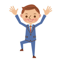 バンザイをする若いビジネスマン